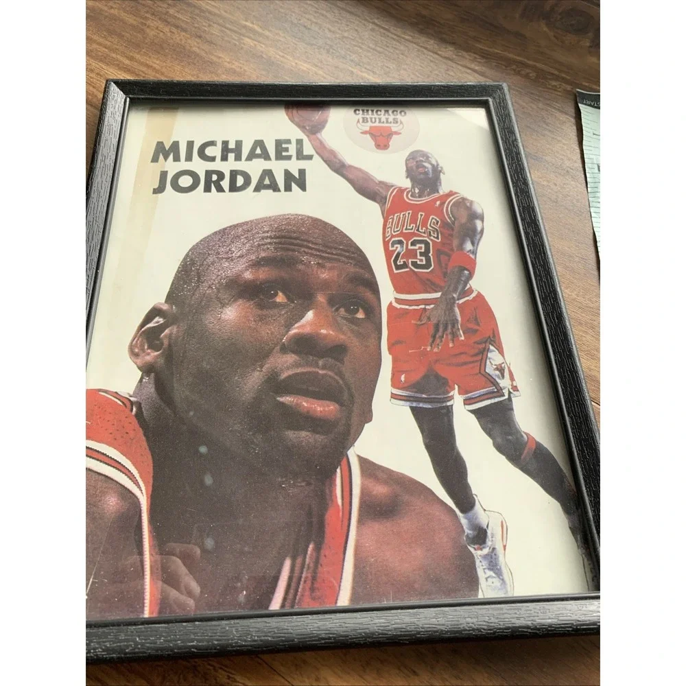 Vintage Michael Jordan Pictured In Glass Frame 10.5 X 9